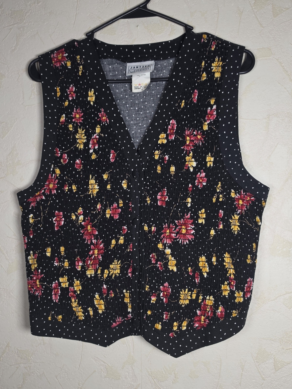 Vintage Jantzen Classics Floral Polka Dot Crinkle Plisse Vest 100% Cotton Small